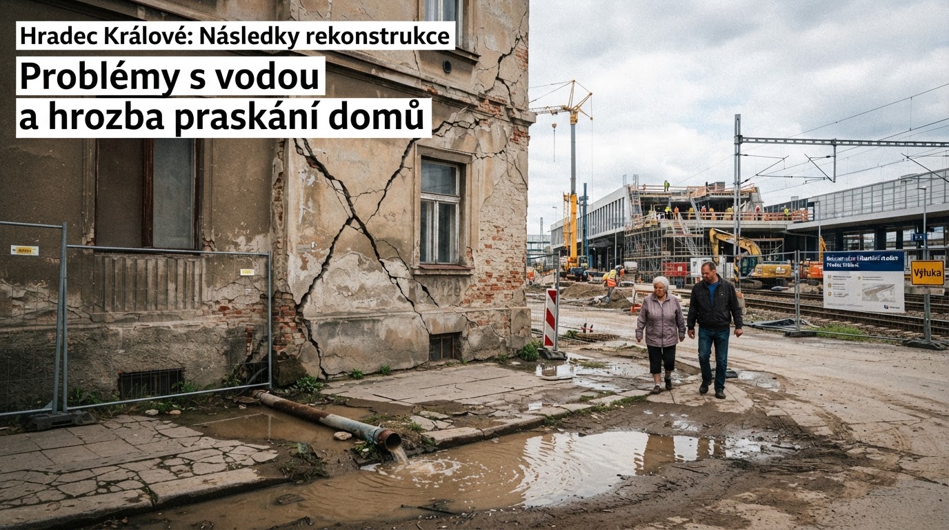 Hradec Králové čelí problémům s vodou a hrozbou praskání domů kvůli přestavbě nádraží