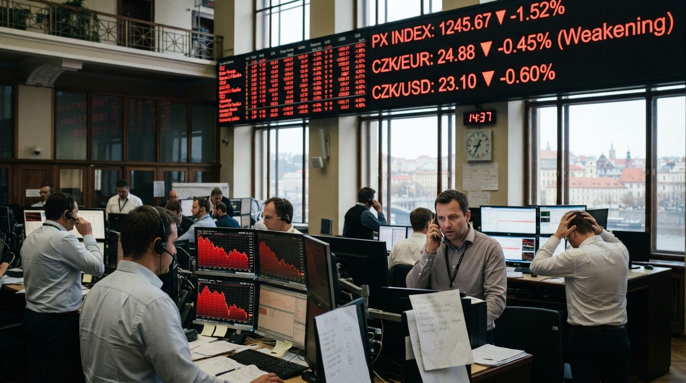 Koruna ve čtvrtek oslabila, pražská burza také ztrácela